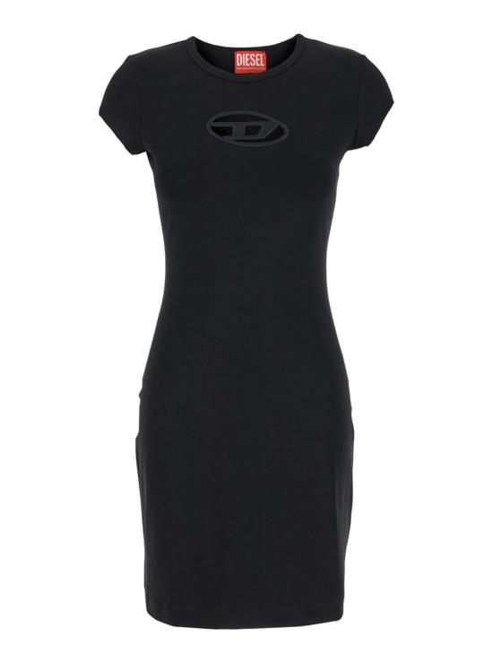  디젤 숏 원피스 오벌 D컷아웃 스트레치 코튼 숏드레스 블랙