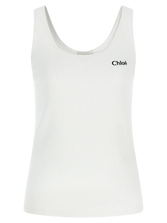  끌로에 블라우스 로고 자수 탑 화이트