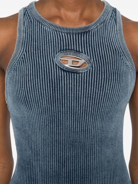  디젤 원피스 골지 니트 로고 아플리케 드레스 (블루) - DIESEL