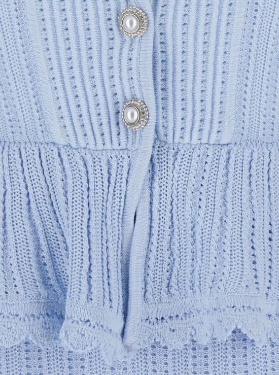  셀프 포트레이트 숏 원피스 포인트엘 페플럼 니트 반팔 미니 드레스 블루 - SELF PORTRAIT