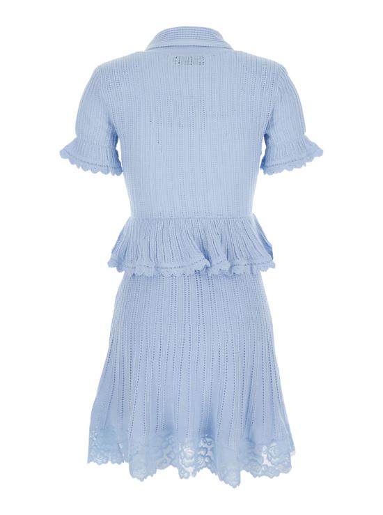  셀프 포트레이트 숏 원피스 포인트엘 페플럼 니트 반팔 미니 드레스 블루 - SELF PORTRAIT