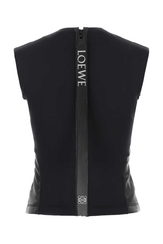  로에베 블라우스 블랙 가죽 및 패브릭 마글리 탑 - LOEWE