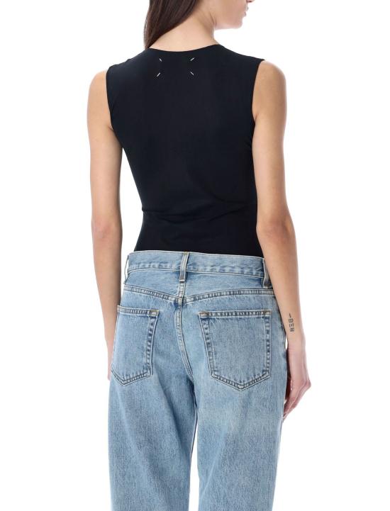  마르지엘라 바디수트 티셔츠 메종  비스코스 보디수트 탑 블랙 - MAISON MARGIELA