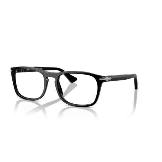 26SS 페르솔 선글라스 0Po3344v 실버 액센트가 있는 유광 블랙 아세테이트 직사각형 프레임 - PERSOL