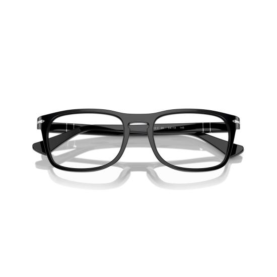 26SS 페르솔 안경 0Po3344v 실버 액센트가 있는 직사각형 블랙 아세테이트 안경 - PERSOL