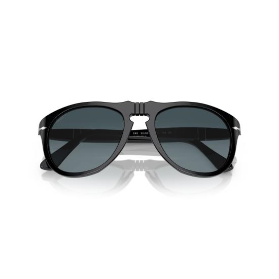 26SS 페르솔 선글라스 0Po0649 실버 액센트가 있는 유광 블랙 에비에이터 - PERSOL