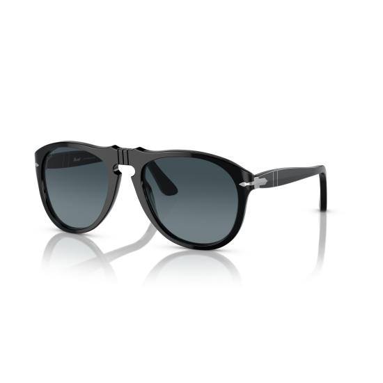 26SS 페르솔 선글라스 0Po0649 실버 액센트가 있는 유광 블랙 에비에이터 - PERSOL