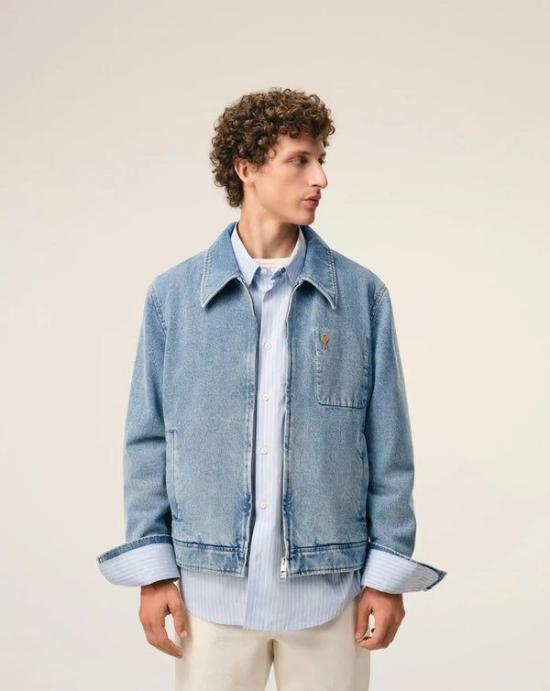 26SS 아미 스몰 하트 로고 코튼 지퍼 자켓 HJK835DE0046 480 BLEU USED - AMI