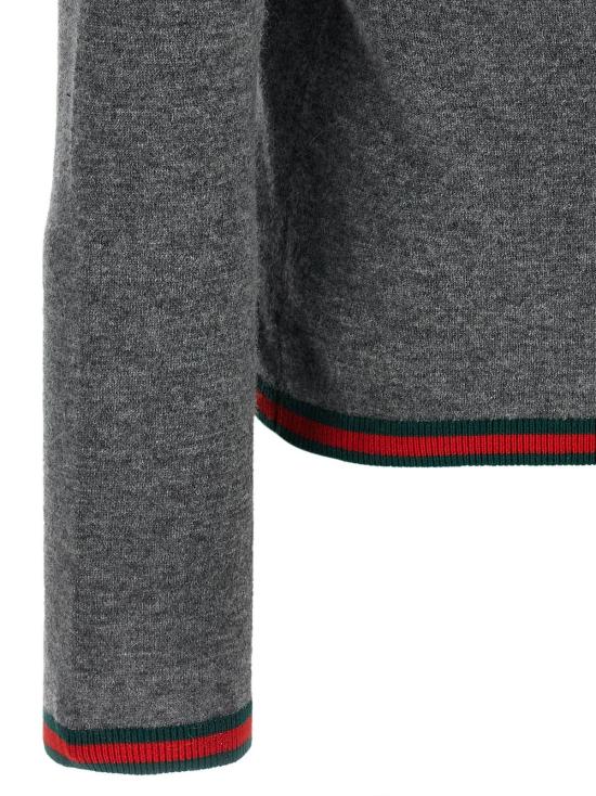  구찌 스웨터 웹 리본 메시 캐시미어  그레이 - GUCCI