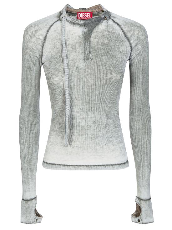 26SS 디젤 T-ECLA T-ERESA 바이커 넥 스트랩 리브 저지 롱슬리브 탑 A229280HGCQ 9CY GRIGIO