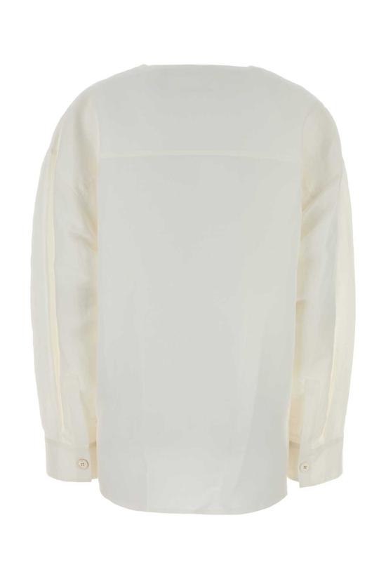  질샌더 탑 질 샌더 화이트 린넨 블렌드 오버사이즈 셔츠 - JIL SANDER