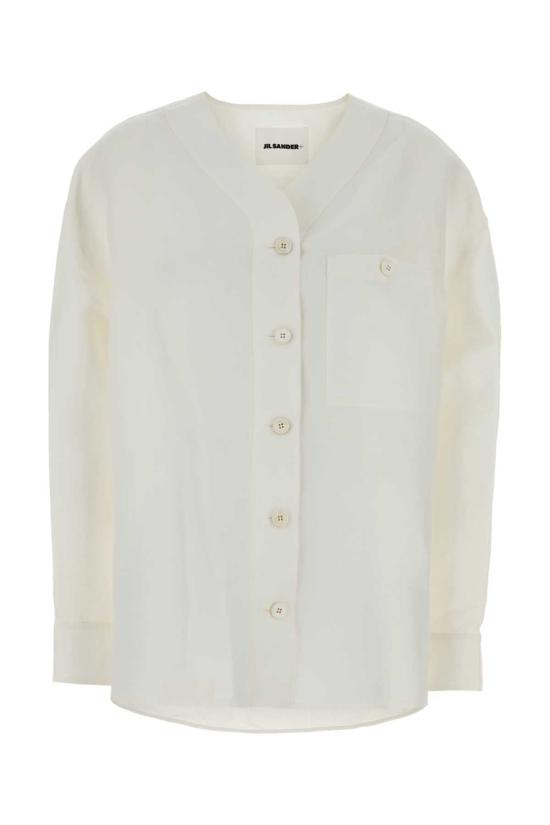  질샌더 탑 질 샌더 화이트 린넨 블렌드 오버사이즈 셔츠