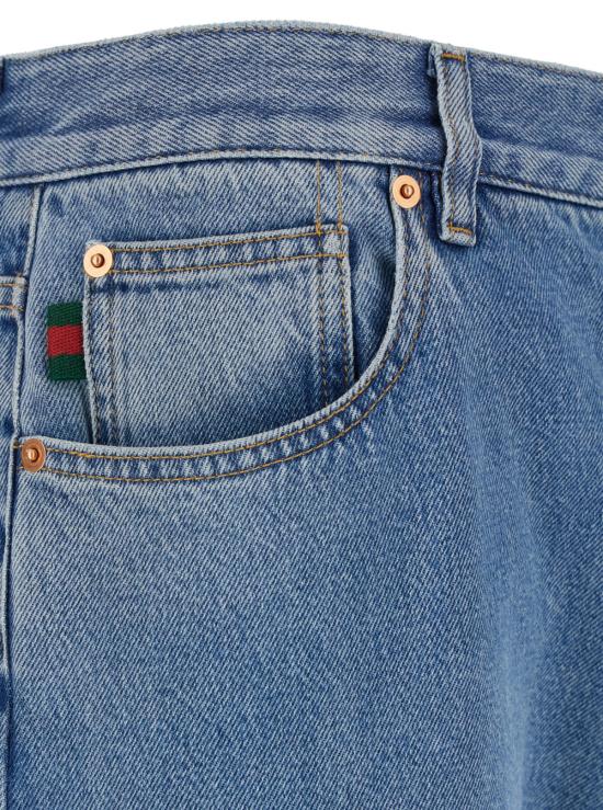  구찌 데님 팬츠 라이트 블루 진,  로쏘 앙코라 패치 워싱 데님 - GUCCI