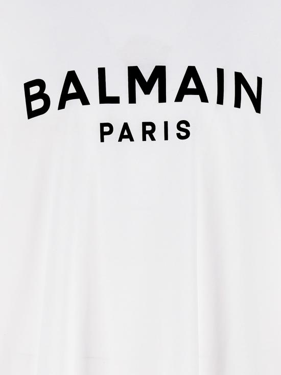  발망 탑 로고 티셔츠 유기농 면 소재, 화이트/블랙 - BALMAIN