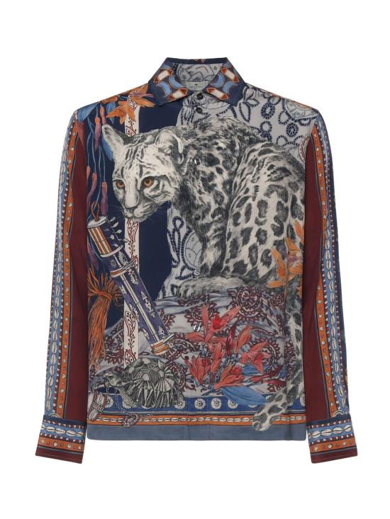  에트로 탑 실크 셔츠 블루