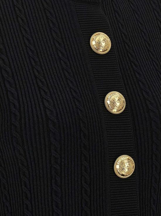  발망 가디건 반팔 골지 니트 트위스트  블랙 - BALMAIN