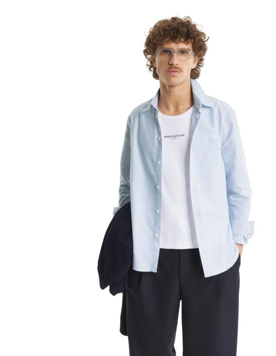  메종키츠네 셔츠 메종 키츠네 프로필 폭스 스트라이프 레귤러  블루 - MAISON KITSUNE