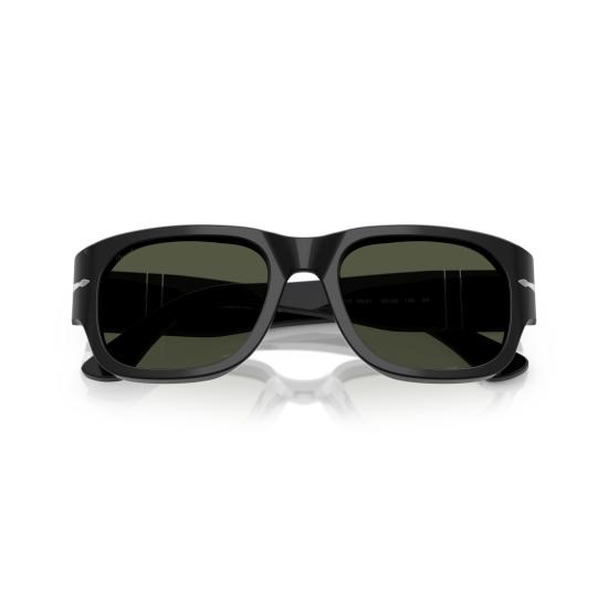 26SS 페르솔 선글라스 0Po3380s 실버 화살표 디테일이 있는 유광 블랙 직사각형 - PERSOL