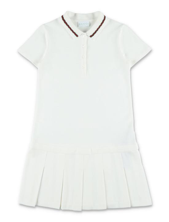  [키즈] 구찌 원피스 키즈 코튼 피케 폴로 드레스 (웹 디테일 포함) 새 상품 화이트