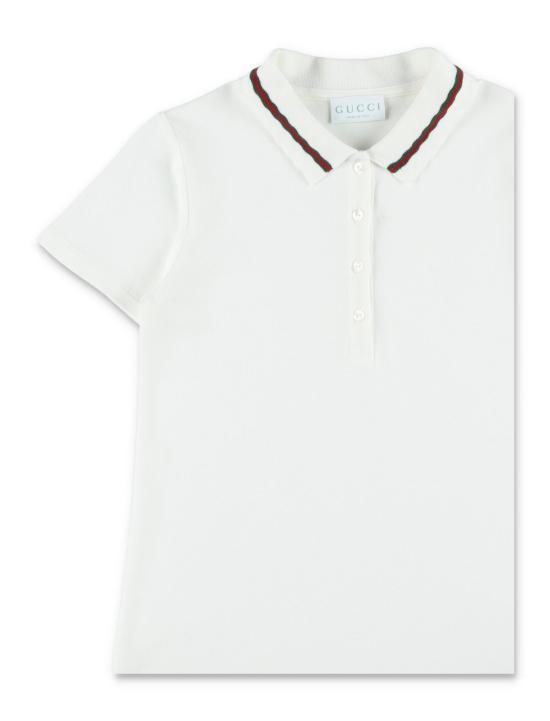  [키즈] 구찌 원피스 키즈 코튼 피케 폴로 드레스 (웹 디테일 포함) 새 상품 화이트 - GUCCI