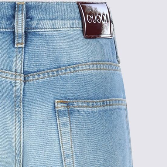  구찌 데님 팬츠 하이라이즈 플레어 진 블루 - GUCCI
