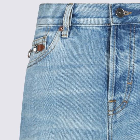  구찌 데님 팬츠 하이라이즈 플레어 진 블루 - GUCCI
