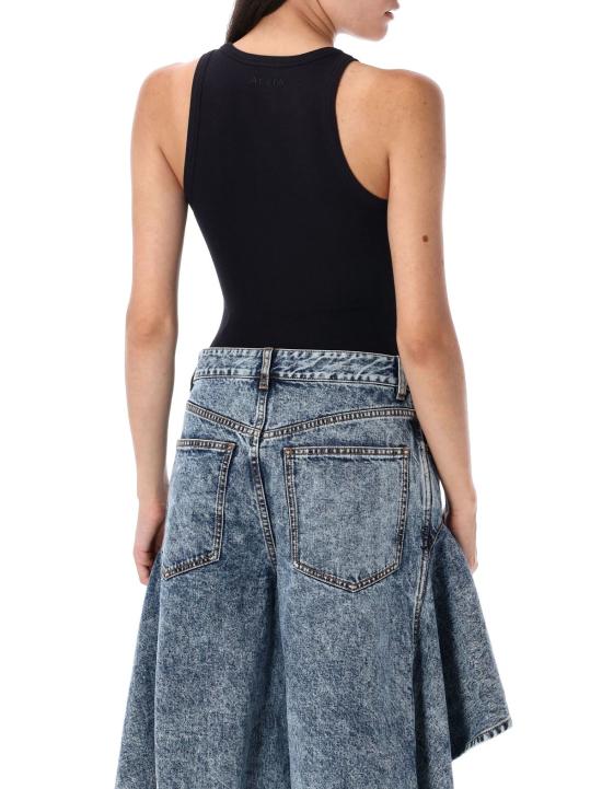  알라이아 바디수트 티셔츠 스컬프팅 립 저지 바디수트 블랙 - ALAIA