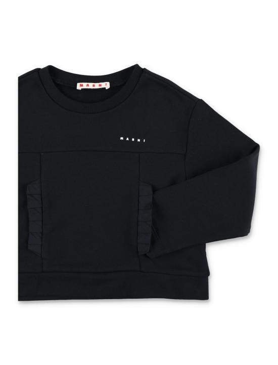  [키즈] 마르니 풀오버 아동용 면 스웨트셔츠 (로고 포함) 블랙 - MARNI