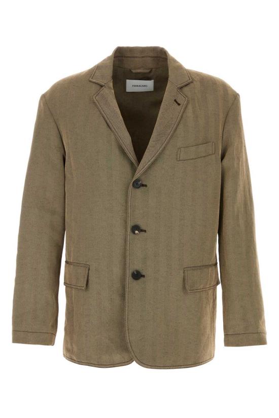  살바토레 페라가모 수트 자켓 페라가모 자수 린넨 블렌드 블레이저 에스프레소사파리