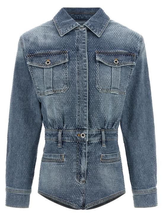  셀프 포트레이트 점프수트 라인스톤 데님