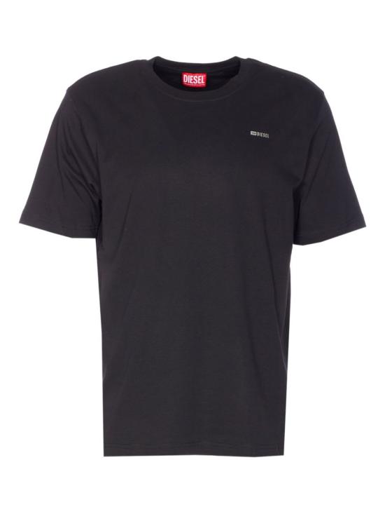  디젤 탑 크루넥 반팔 로고 플레이트 티셔츠 블랙