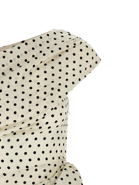  셀프 포트레이트 숏 원피스 도트 무늬 새틴 타이 사이드 미니 드레스 화이트/블랙 - SELF PORTRAIT