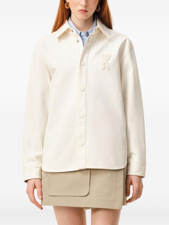 26SS 아미 톤온톤 로고 코튼 니트 오버셔츠 UJK897 DE0126 136 WHITE CREAM DOM - AMI