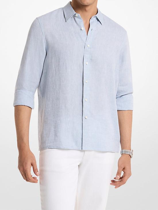 마이클 코어스 탑 린넨 클래식 핏 셔츠 블루