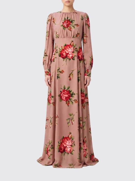26SS 돌체앤가바나 로즈 부케 프린트 샤무스 드레스 F610OTFSA8Q HF5ZN Pink