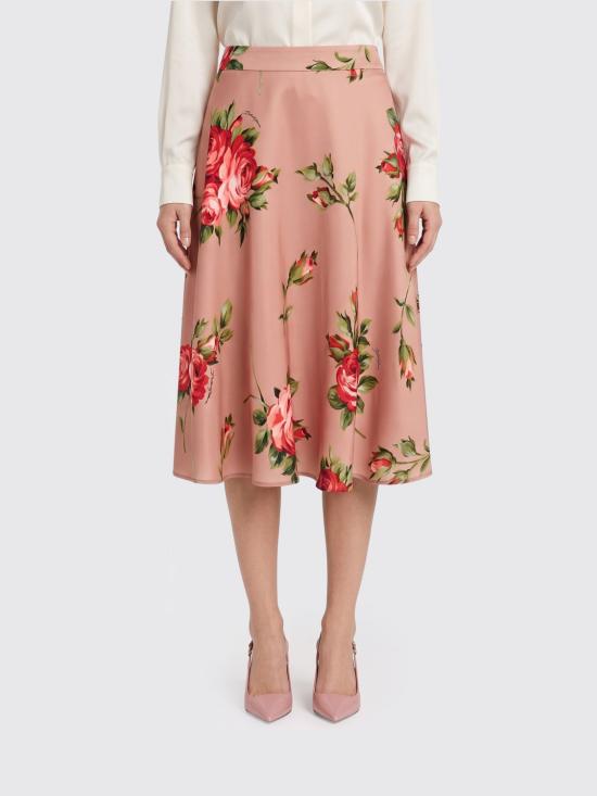 26SS 돌체앤가바나 로즈 부케프린트 스트레이트 스커트 F4C02TFSA8Q HF5ZN Pink