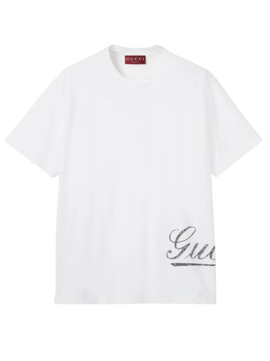 26SS 구찌 프린트 디테일 코튼 저지 티셔츠 856477 XJHQM9066 Bianco