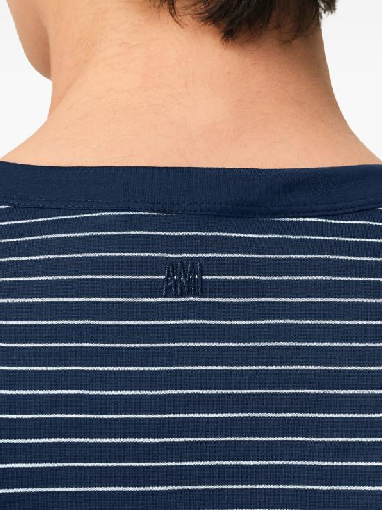 26SS 아미 스트라이프 코튼 아미 드 하트 티셔츠 HTS367JE0212 A044 ENCRE BLANC - AMI