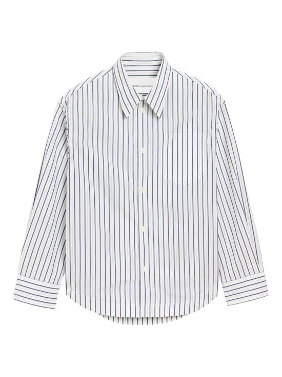 26SS 아미 스트라이프 코튼 아미 드 하트 와이드 셔츠 USH808CO0220 A074 BLANC ENCRE