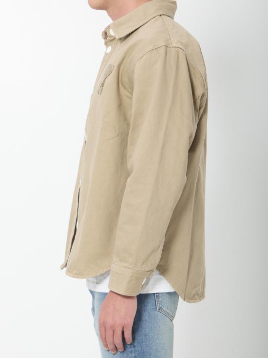 26SS 아미 톤온톤 로고 코튼 니트 오버셔츠 UJK897DE0126 A036 BEIGE TAUPE - AMI