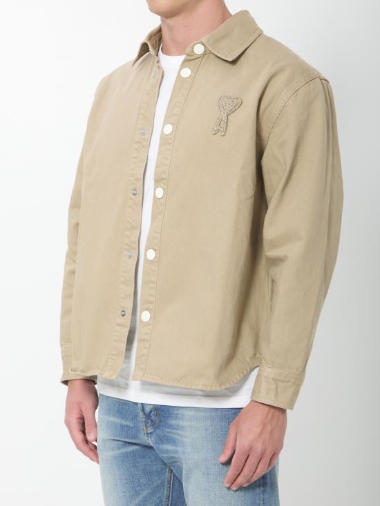 26SS 아미 톤온톤 로고 코튼 니트 오버셔츠 UJK897DE0126 A036 BEIGE TAUPE - AMI