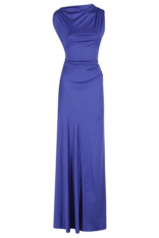  빅토리아 베컴 롱 원피스 민소매 드레이프 드레스 (블루)