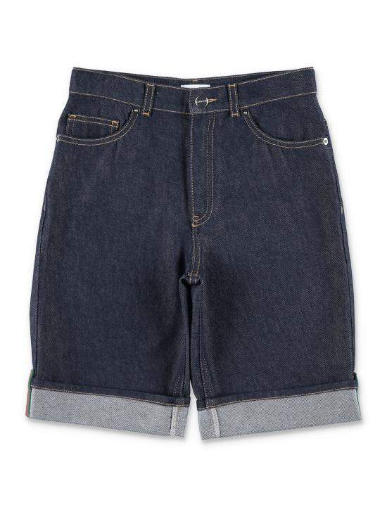  [키즈] 구찌 쇼츠/버뮤다 키즈 웹 디테일 데님 반바지 (다크 블루)