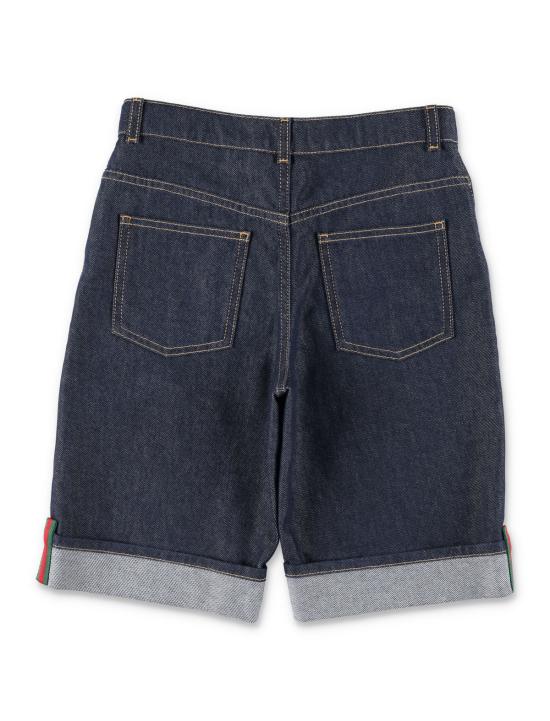  [키즈] 구찌 쇼츠/버뮤다 키즈 웹 디테일 데님 반바지 (다크 블루) - GUCCI