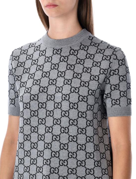  구찌 스웨터 GG 모노그램 반팔 리버서블  그레이 블랙 - GUCCI