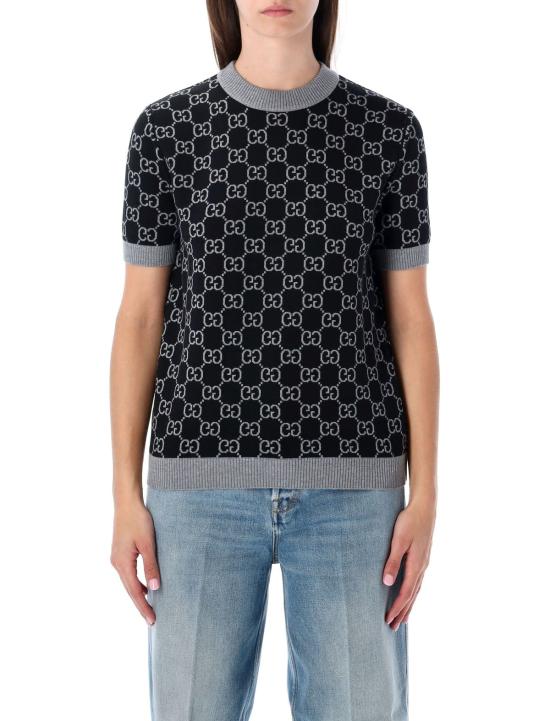  구찌 스웨터 GG 모노그램 반팔 리버서블  그레이 블랙 - GUCCI