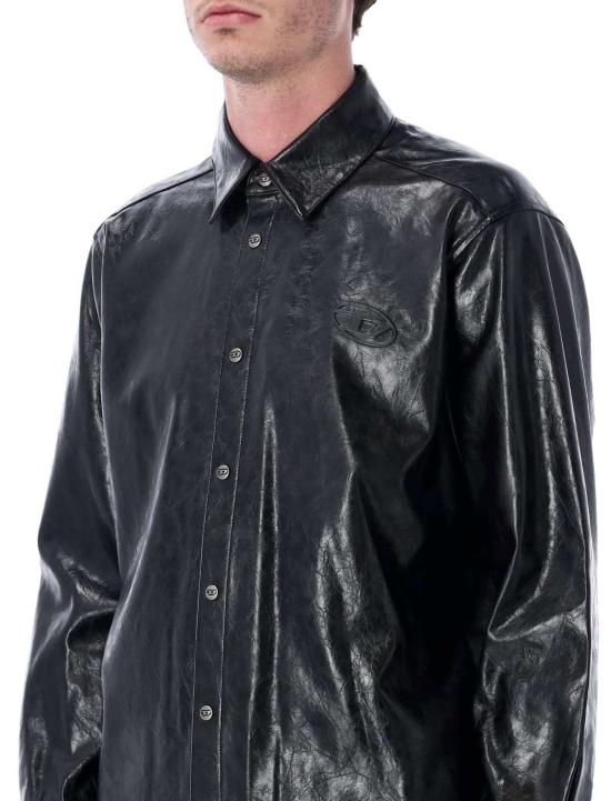  디젤 가죽 자켓 레더 이펙트 S 심플리 쿰부 셔츠 블랙 - DIESEL