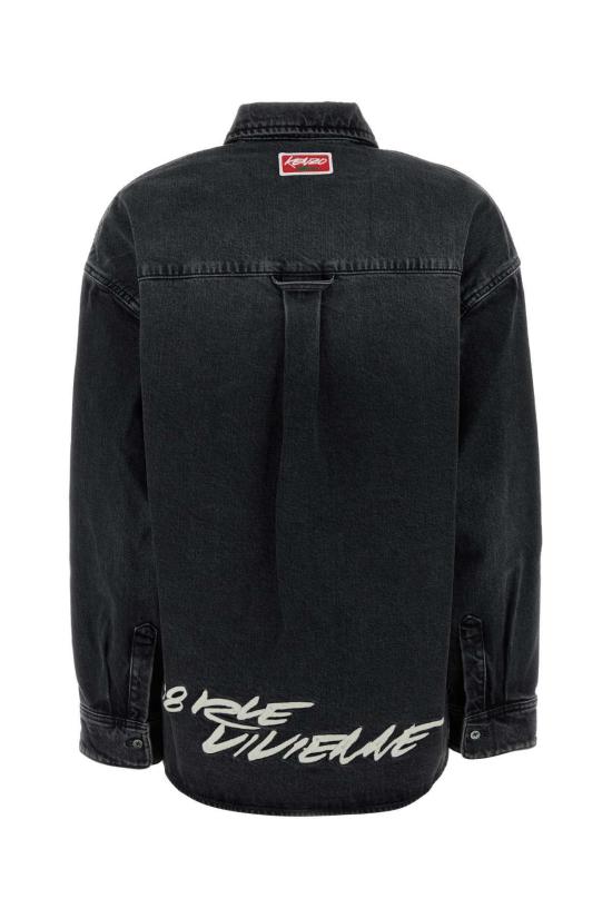  겐조 탑 블랙 스트레치 데님 셔츠 미디엄 스톤 블랙 데님 - KENZO