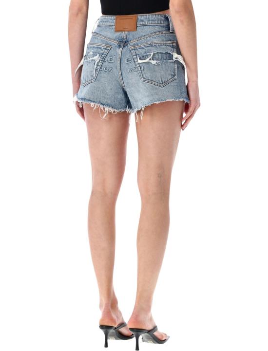 알렉산더 왕 데님 숏팬츠 로고가 새겨진 해진 데님 반바지, 라이트 인디고 색상 - ALEXANDER WANG