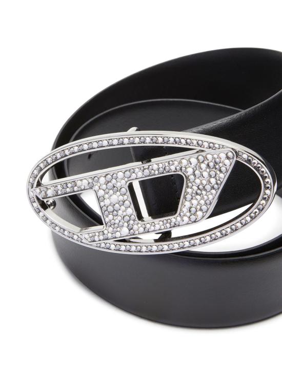  디젤 벨트 타원형 D 로고 B 1도어 가죽  블랙 - DIESEL